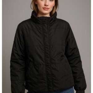 Guess Jeans Puffer Jacket Black Lined Winter Coat Full Zip & Snap Womens XL